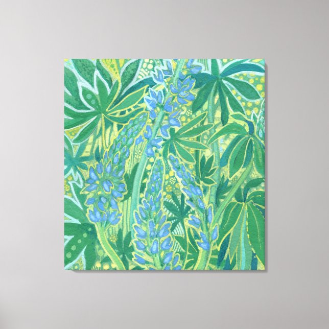 Lupine Flowers, Blommigt Painting, sommarblommor Canvastryck (Framsida)