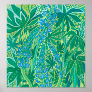 Lupine Flowers, Blommigt Painting, sommarblommor Poster