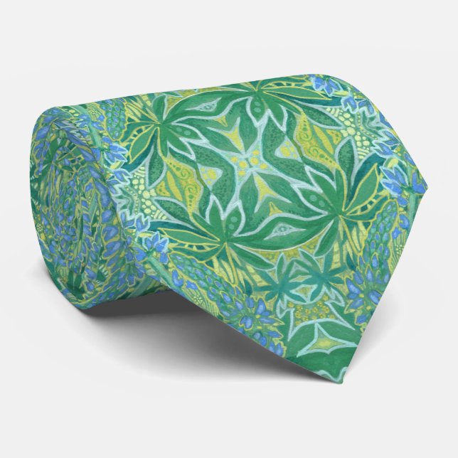 Lupine Flowers Bohemian Arabesque Mönster Grönt Slips (Rullad)