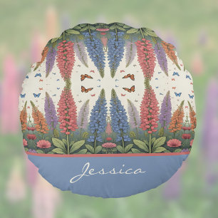 Lupine Flowers n Butterflies Vintage Monogram Rund Kudde