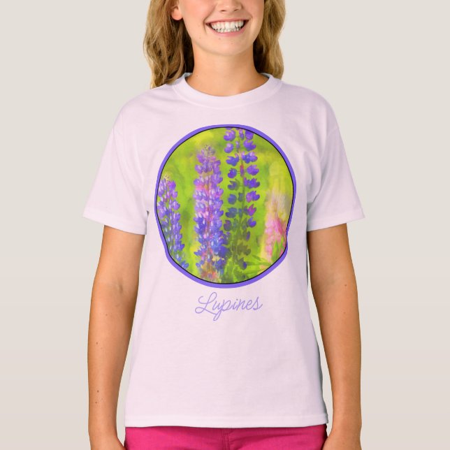 Lupine Painting - Original Flower Art T-Shirt (Framsida)