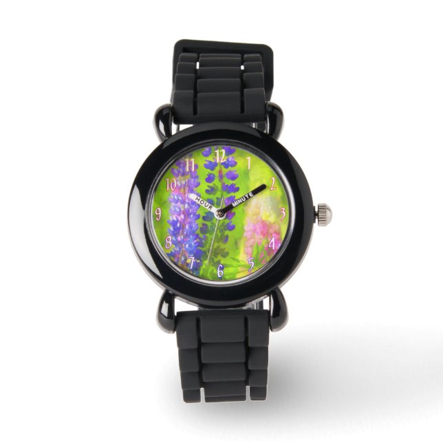 Lupine Painting - Originalfärgsbild Armbandsur (Framsida)