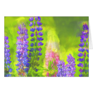 Lupine Painting - Originalfärgsbild Hälsningskort
