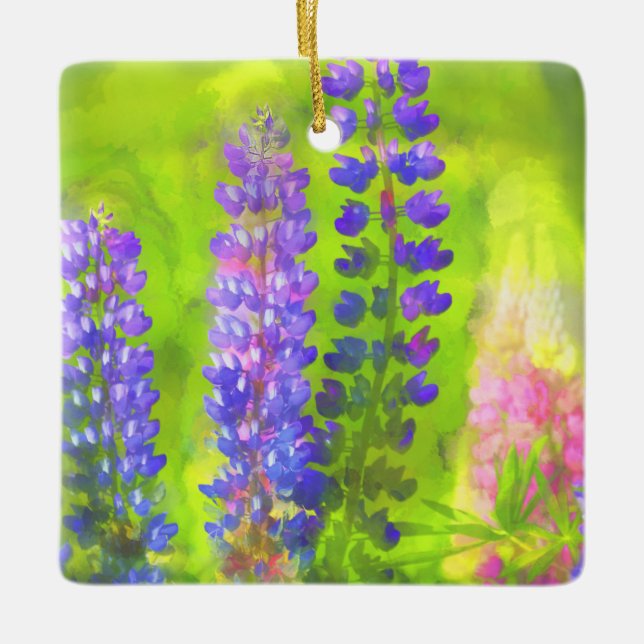 Lupine Painting - Originalfärgsbild Julgransprydnad Keramik (Framsida)
