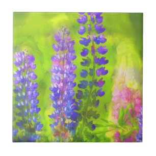 Lupine Painting - Originalfärgsbild Kakelplatta
