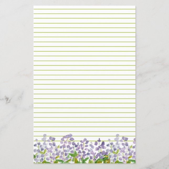 Lupine WildblommMonogram Grönt Lined Stationery (Framsida)