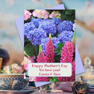 Lupins Hydrangea Blommor Glad Mors Dag Kort