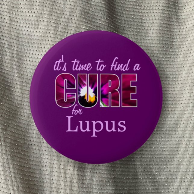 Lupus Awareness Cure/Lilac Lila Anpassningsbar Blo Knapp (Purple Lupus awareness button. Unique pansy violet cure for Lupus.  Customizable support pin button.)