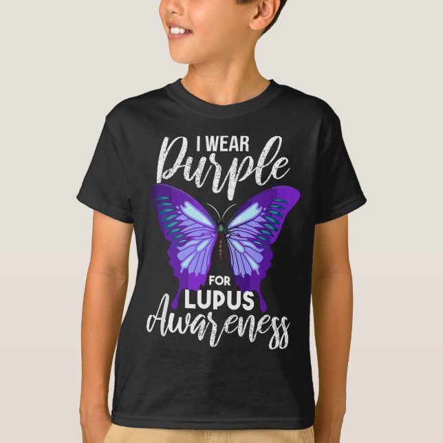 Lupus Awareness Lila Butterfly Motivational T Shirt (Framsida)