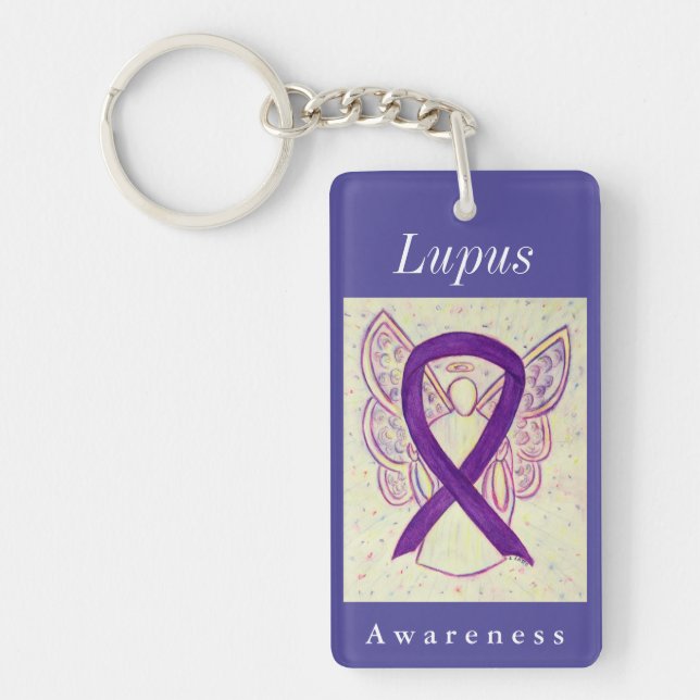Lupus Awareness Lila Ribbon Angel Nyckelring (Framsidan)