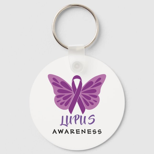 Lupus Awareness Lila Ribbon Butterfly Nyckelring (Framsida)