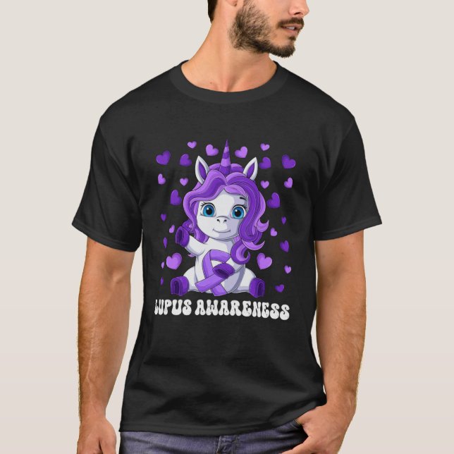 Lupus Awareness Month Purple Ribbon Unicorn T Shirt (Framsida)