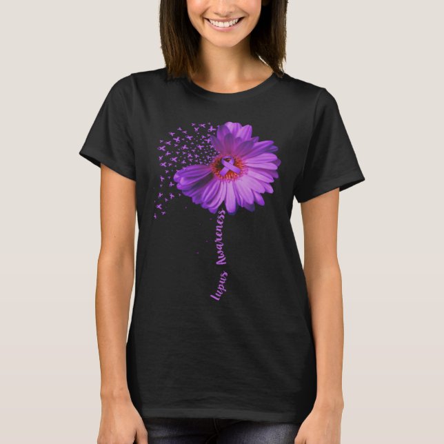 Lupus Awareness  Sunflower Ribbon T Shirt (Framsida)