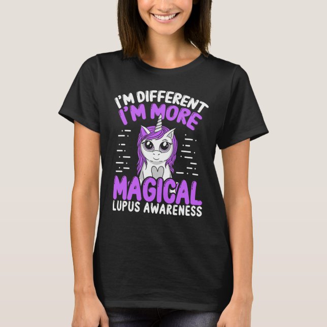 Lupus Awareness Unicorn Women Lila Ribbon T Shirt (Framsida)