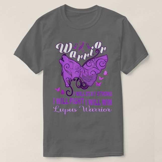 Lupus Awareness Warrior Lila Ribbon Butterfly Wo T Shirt (Design framsida)
