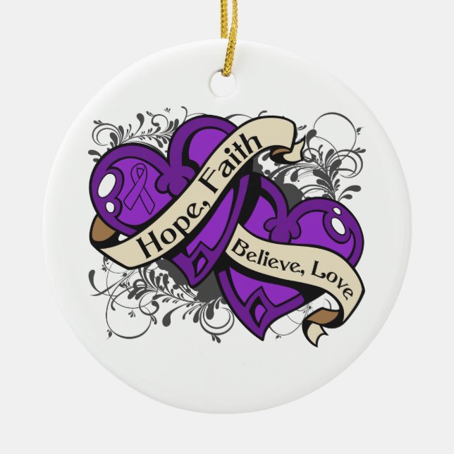Lupus Hope Faith Dual Hearts Julgransprydnad Keramik (Framsidan)