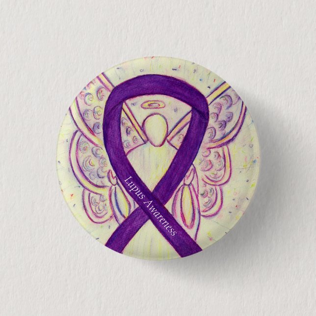 Lupus Lila Awareness Ribbon Angel Anpassningsbar A Knapp (Framsida)