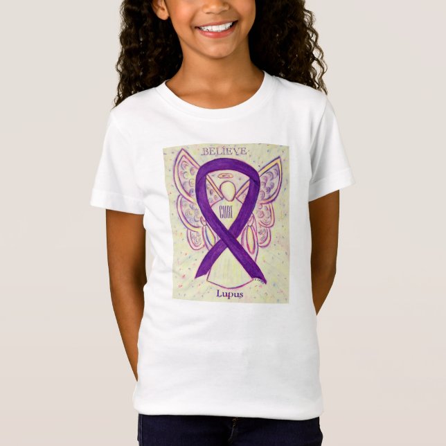 Lupus Lila Awareness Ribbon Angel Anpassningsbar S Tee (Framsida)