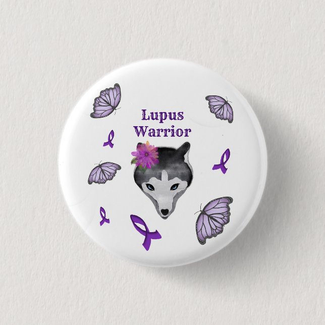 Lupus Warrior Varg Lila Ribbon Butterfly Knapp (Framsida)