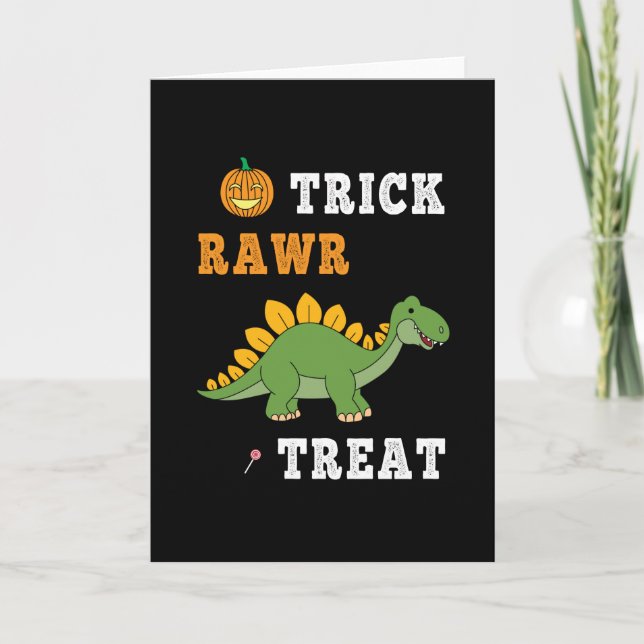 Lura Rawr Behandla Söt Halloween Stegosaurus Dino Kort (Framsida)