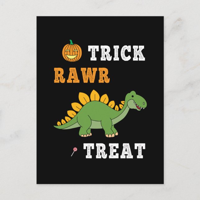 Lura Rawr Behandla Söt Halloween Stegosaurus Dino Vykort (Framsida)