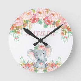 Lurar den rosa blommigten för elefant rund klocka