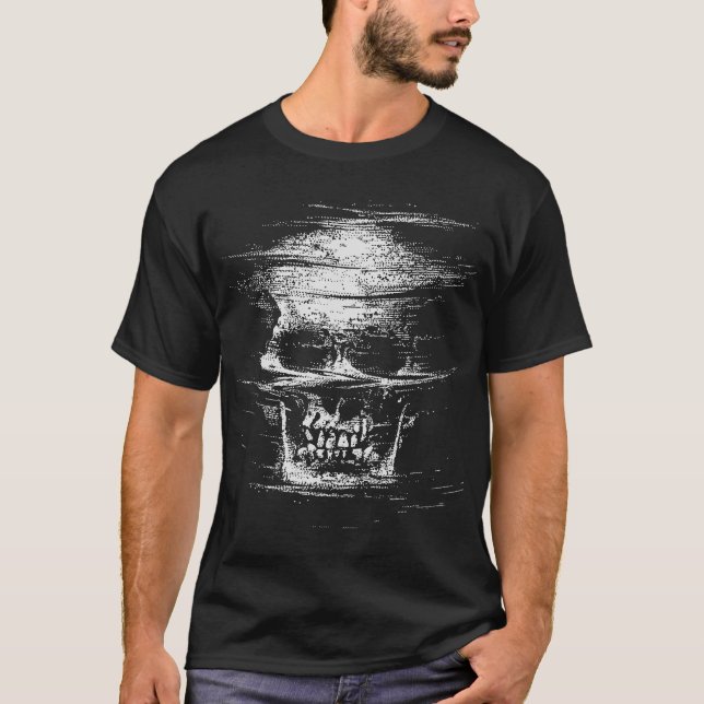 Lurat Döden: Glitch Mode Skalle Design T Shirt (Framsida)