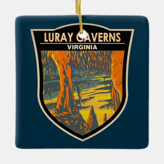 Luray Caverns Virginia Travel Art Badge Julgransprydnad Keramik (Framsida)