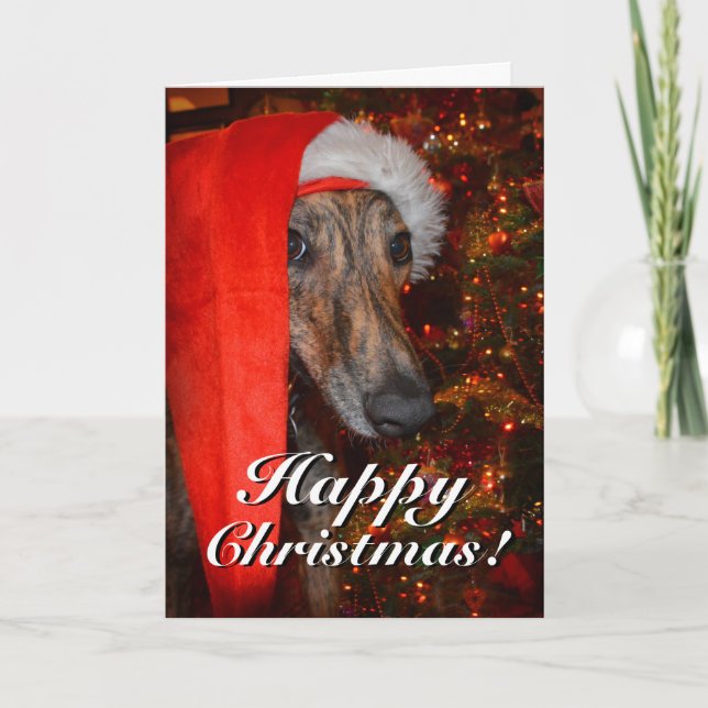Lurcher Greyhound-juljul, funny Santa Hund Lurcher Helgkort (Framsida)