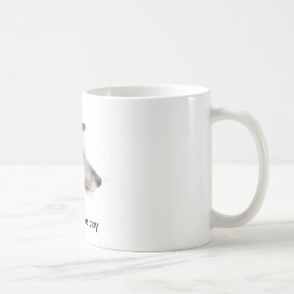 Lurcherhund i snö, stilig pojke kaffemugg