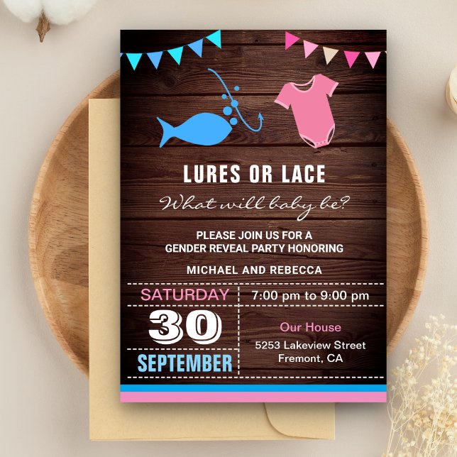 Lures eller Snöre Gender Reveal Party Inbjudningar (Skapare uppladdad)
