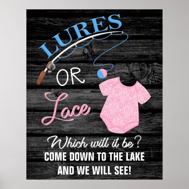 Lures eller Snöre Wooden Gender Reveal Baby-tecken Poster (Framsidan)