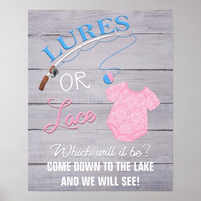 Lures eller Snöre Wooden Gender Reveal Baby-tecken Poster (Framsidan)
