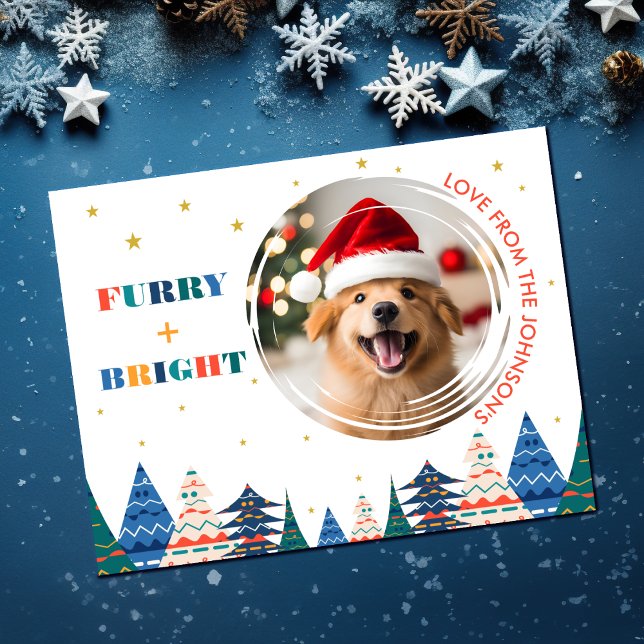Lurig och strålande sött hundfoto julkort (Furry & Bright Dog Lover Photo Christmas Card)