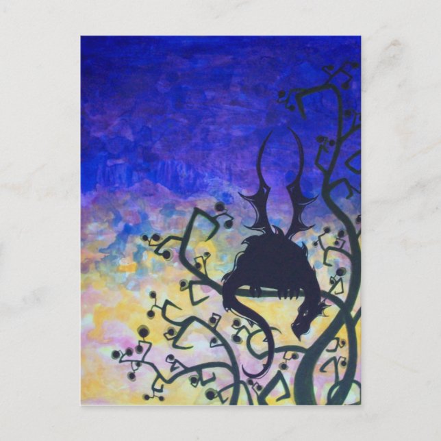 Lurking Dawn draon silhouette fantasy Art postcar Vykort (Framsida)