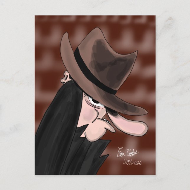 Lurvig seriefigur av skurk vykort (Framsida)