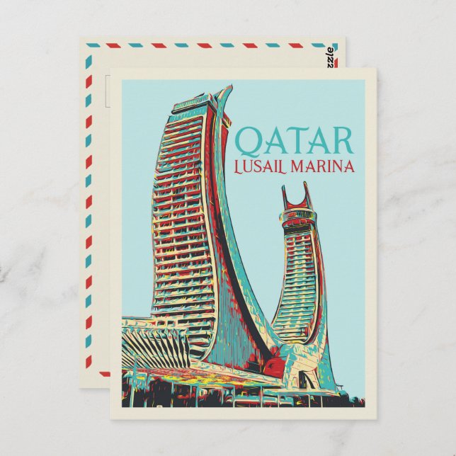 Lusail Marina byggnad illustration Qatar Postcar Vykort (Fram/baksida)