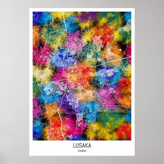 Lusaka Zambia City Karta Poster (Framsidan)