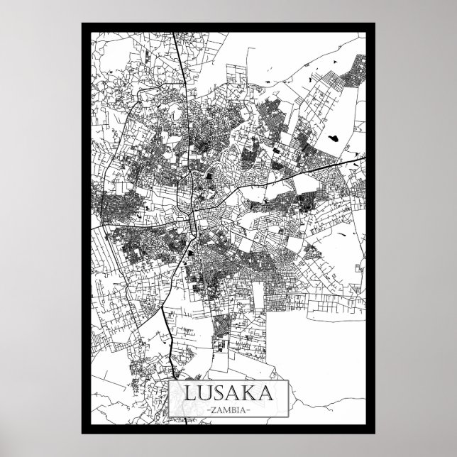 Lusaka Zambia City Map Poster (Framsidan)
