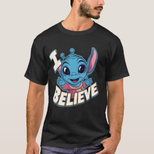 Lusande Alien carton Believer World UFO Day 1 T Shirt