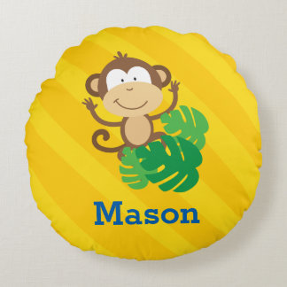 Lusande apa i Jungle Round Pillow Rund Kudde