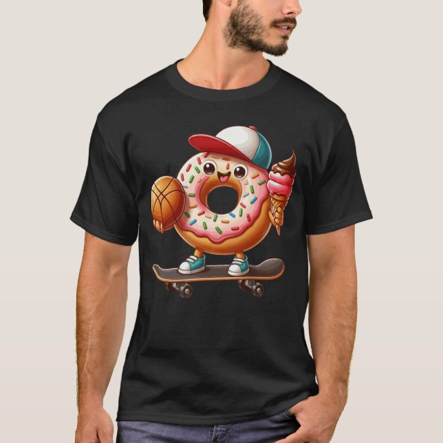 Lusande Basketball Donut Ice Cream Skate T Shirt (Framsida)