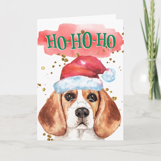 Lusande beagle med julhatt shades hälsning helgkort (Framsida)