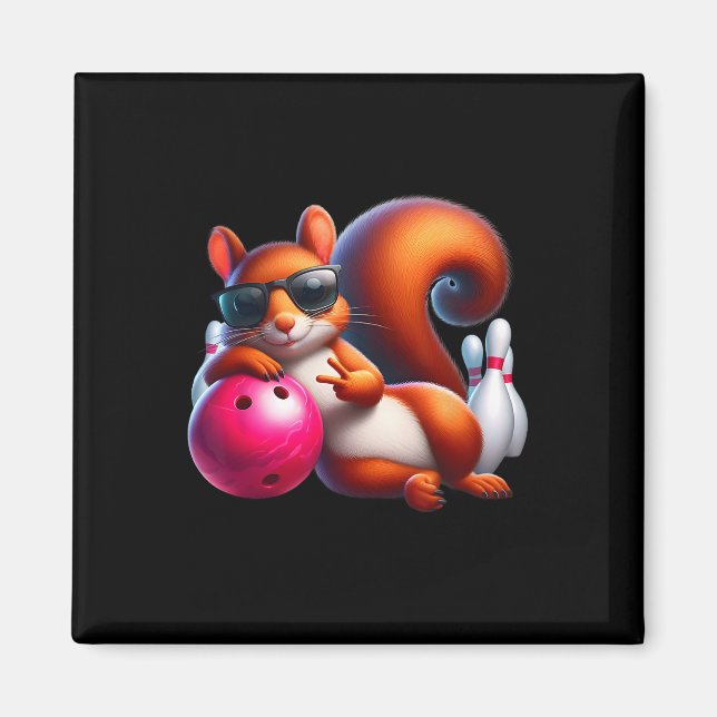 Lusande Bowling-grafik för Bowling Älskare-ekorre Magnet (Framsidan)