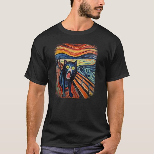 Lusande CAT Skräm av Edvard Expressionism Munch Ar T Shirt (Framsida)