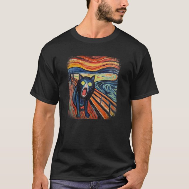 Lusande CAT Skräm av Edvard Expressionism Munch Ar T Shirt (Framsida)