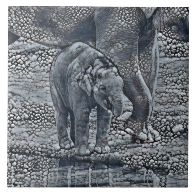 Lusande elefant baby kakelplatta (Framsidan)