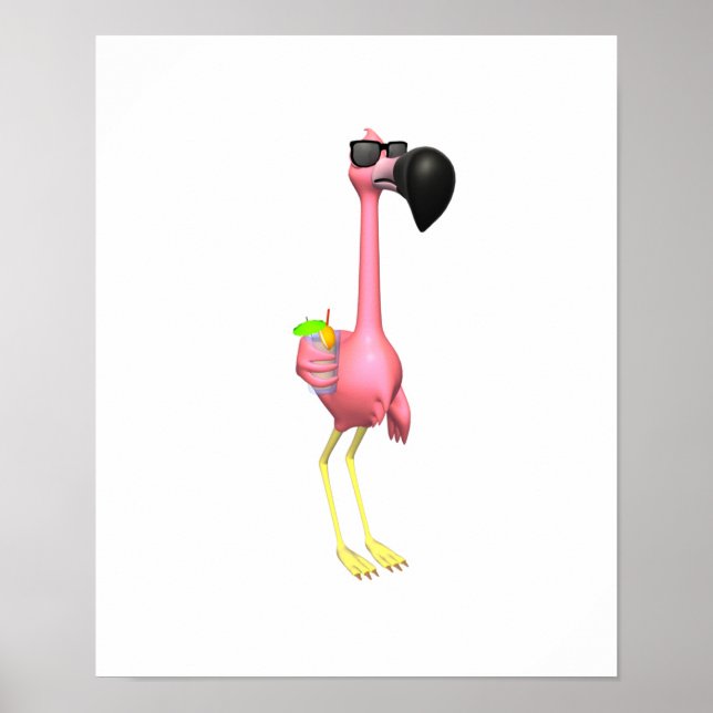 Lusande flamingo med drink poster (Framsidan)