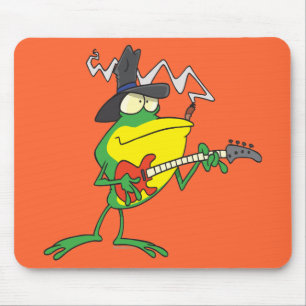 Lusande groda som spelar basar guitar groggy teckn musmatta