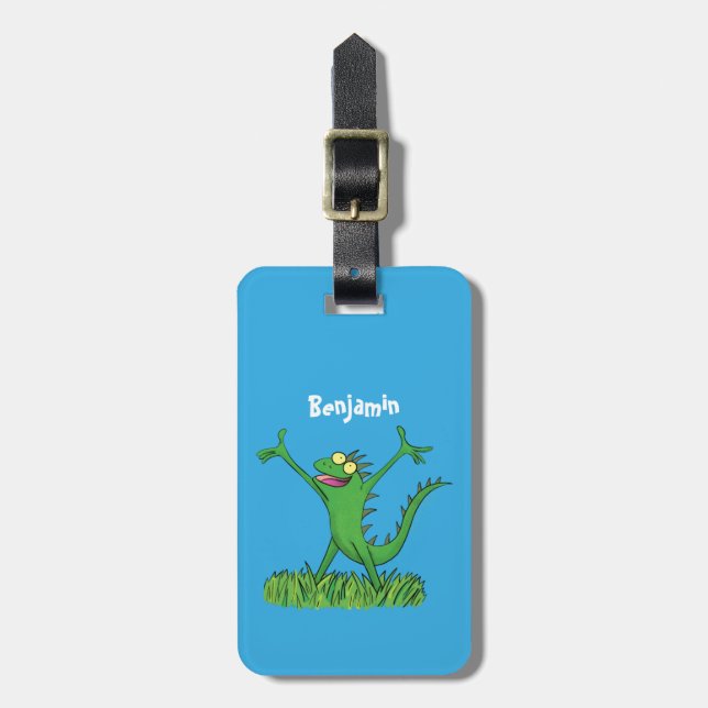 Lusande grönt leende animerad iguana lizard bagagebricka (Vertikal Framsida)
